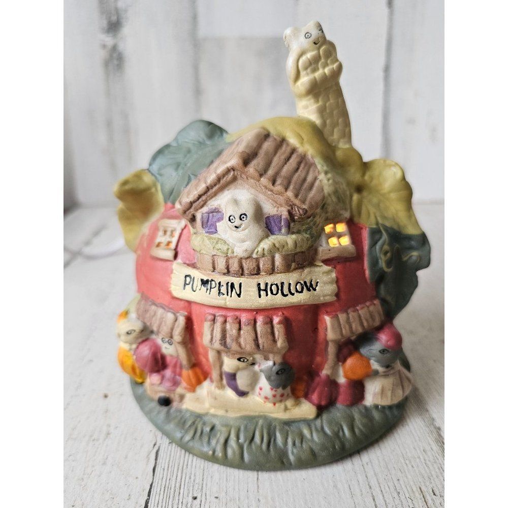 Ceramic vintage Halloween pumpkin hollow village ghost home decor light up